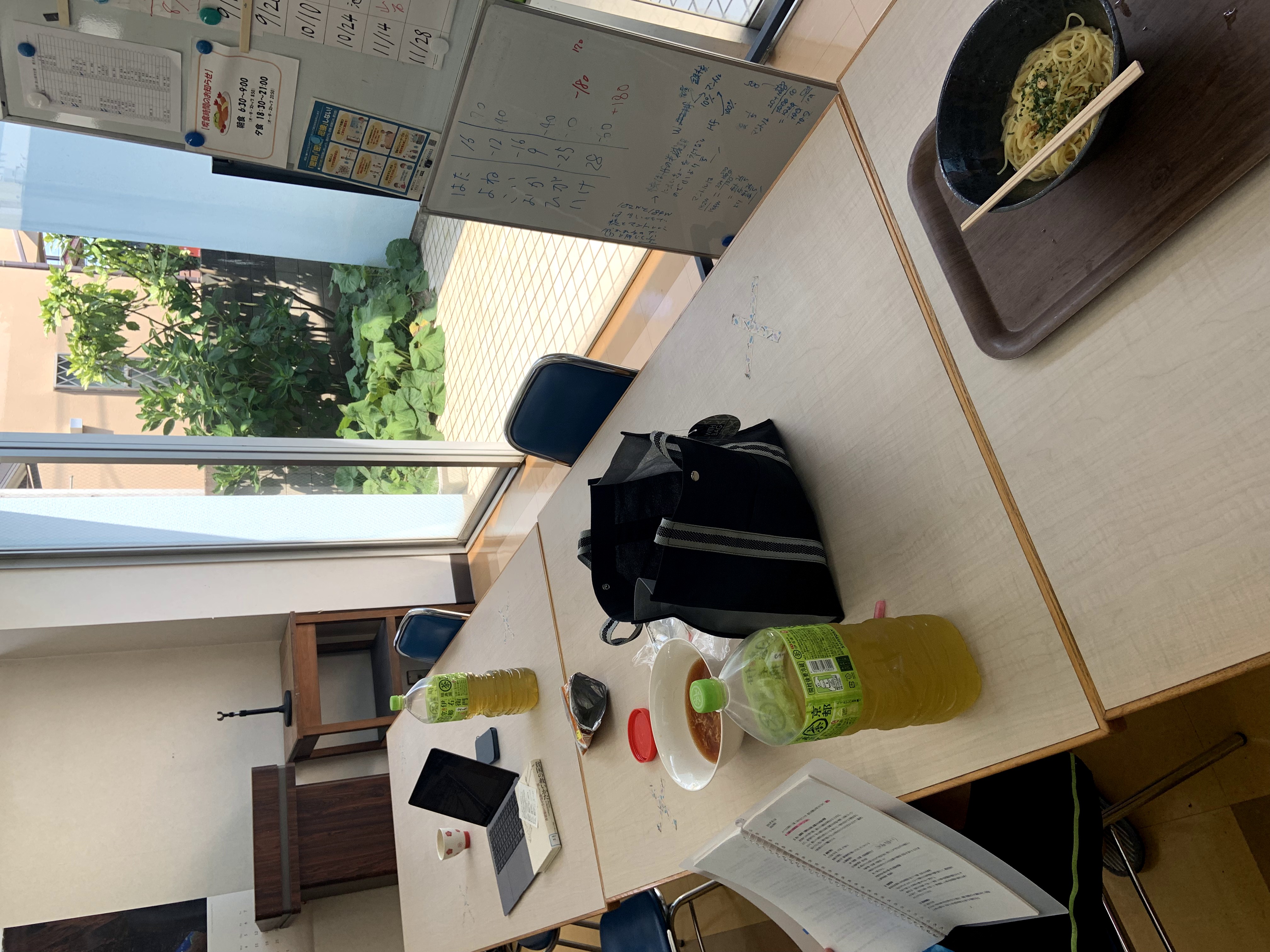 食堂で勉強する寮生